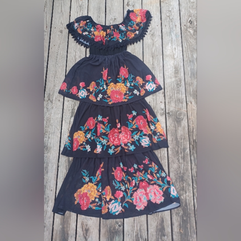 Altar'd State Floral Tier Maxi Dress Small